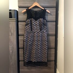 Ann Taylor Embroidered Lace Overlay Dress Black